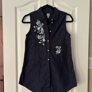 Tristan Dark Blue Floral Sleeveless Blouse